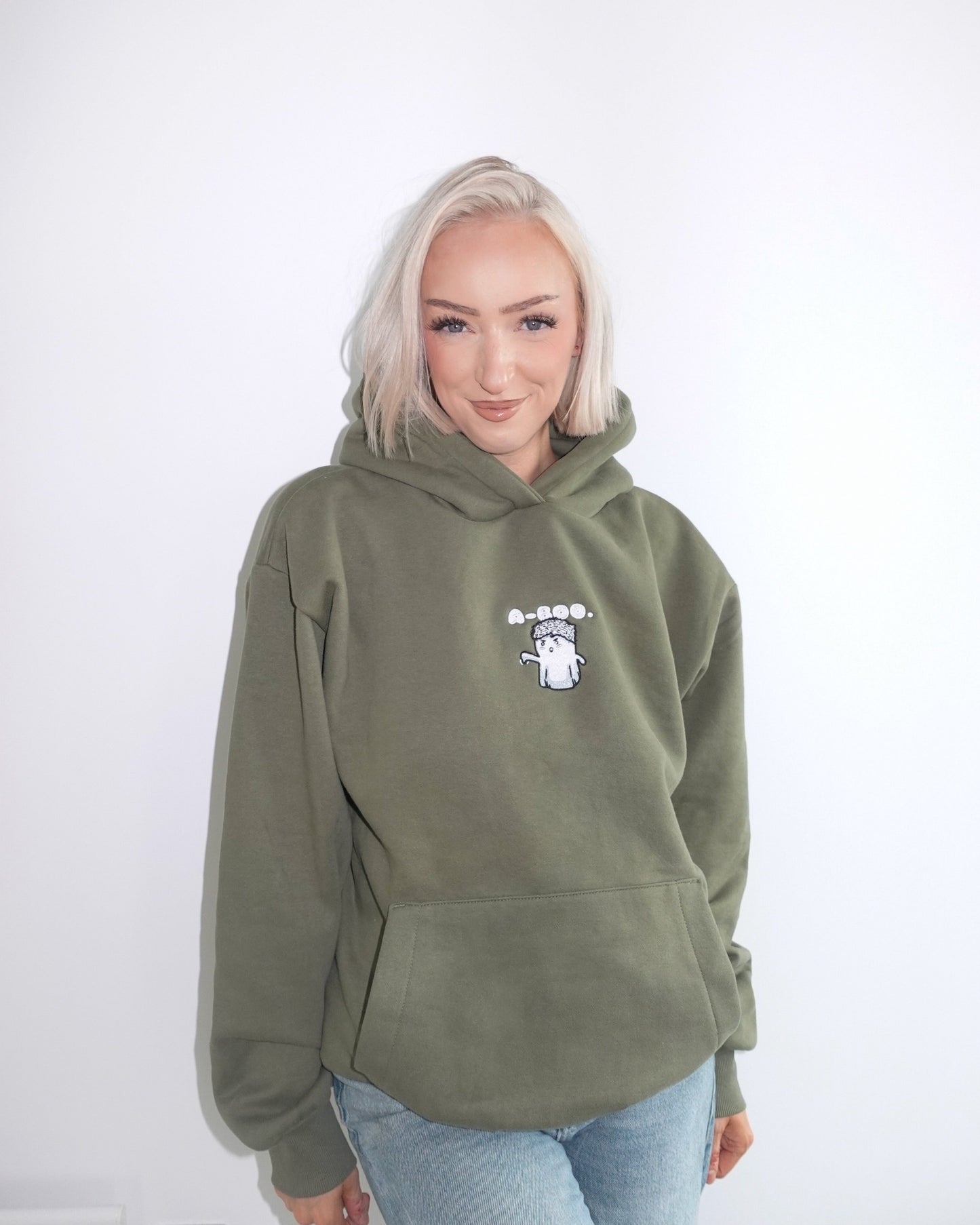 "a-boo" Embroidered Heavyweight Boxy Hoodie